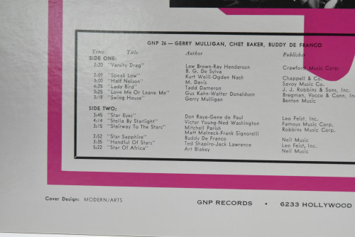 Chet Baker ,Gerry Mulligan ,Buddy DeFranco [쳇 베이커 ,게리 멀리건 ,버디 드프랑코] - Chet Baker Gerry Mulligan Buddy DeFranco - 중고 수입 오리지널 아날로그 LP
