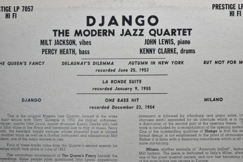 The Modern Jazz Quartet [모던 재즈 쿼텟] - Django - 중고 수입 오리지널 아날로그 LP