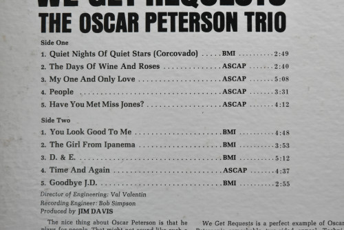 The Oscar Peterson Trio [오스카 피터슨] ‎- We Get Requests - 중고 수입 오리지널 아날로그 LP