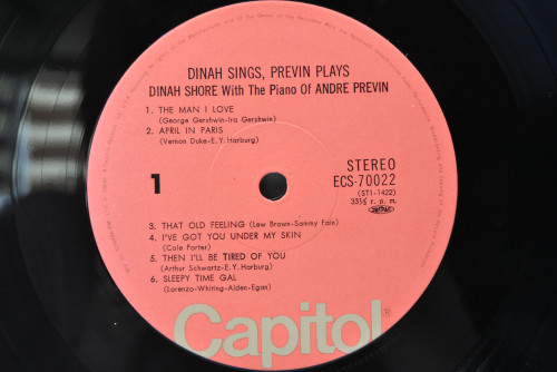 Dinah Shore [다이나 쇼어] ‎- Dinah Sings, Previn Plays - 중고 수입 오리지널 아날로그 LP