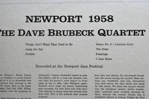 The Dave Brubeck Quartet [데이브 브루벡] ‎- Newport 1958 - 중고 수입 오리지널 아날로그 LP