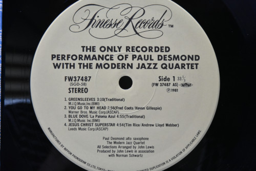 Paul Desmond With The Modern Jazz Quartet [폴 데스몬드, 모던 재즈 쿼텟] ‎- The Only Recorded Performance Of Paul Desmond With The Modern Jazz Quartet - 중고 수입 오리지널 아날로그 LP