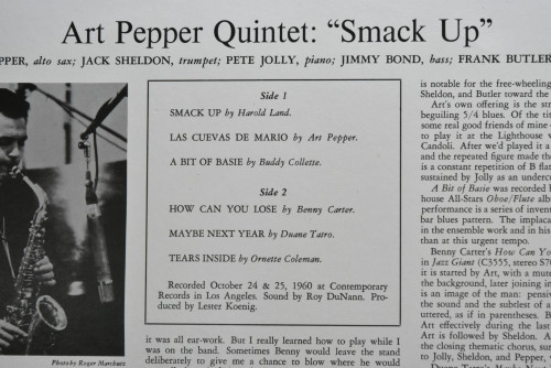 Art Pepper Quintet [아트 페퍼] ‎- Smack Up  - 중고 수입 오리지널 아날로그 LP
