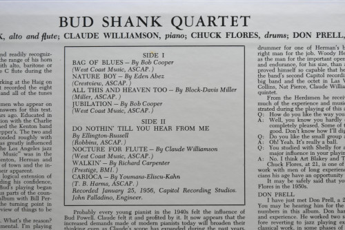 The Bud Shank Quartet Featuring Claude Williamson [버드 쉥크] ‎- Bud Shank - 중고 수입 오리지널 아날로그 LP