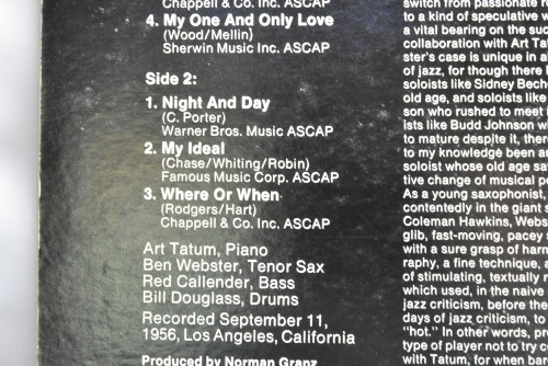 Art Tatum / Ben Webster [아트 테이텀, 밴 웹스터] ‎- The Tatum Group Masterpieces - 중고 수입 오리지널 아날로그 LP