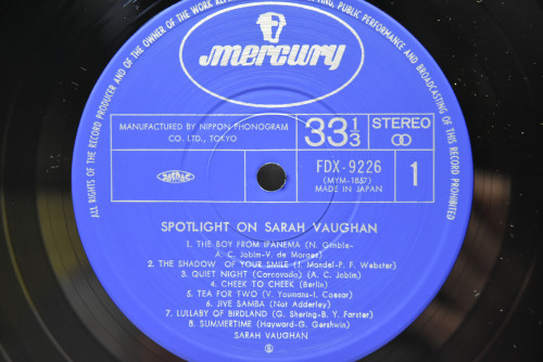 Sarah Vaughan [사라 본]‎ - Spotlight On Sarah Vaughan - 중고 수입 오리지널 아날로그 LP