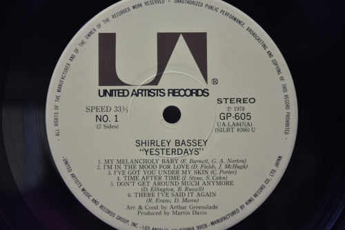 Shirley Bassey [셜리 베시] - Yesterdays ㅡ 중고 수입 오리지널 아날로그 LP