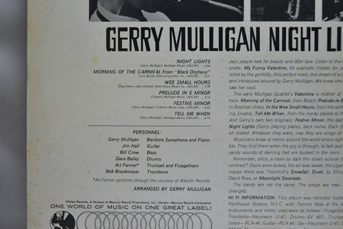 Gerry Mulligan [제리 멀리건]‎– Night Lights - 중고 수입 오리지널 아날로그 LP