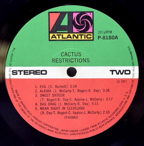 Cactus [캑터스] - Restrictions ㅡ 중고 수입 오리지널 아날로그 LP