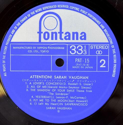 Sarah Vaughan [사라 본]‎ - Attention! - 중고 수입 오리지널 아날로그 LP