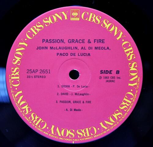 Al Di Meola / John McLaughlin / Paco De Lucia [알 디 미올라, 존 맥러플린, 파코 데 루시아] – Passion, Grace &amp; Fire - 중고 수입 오리지널 아날로그 LP
