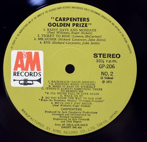 Carpenters [카펜터스] – Carpenters Golden Prize ㅡ 중고 수입 오리지널 아날로그 LP