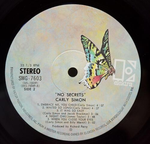 Carly Simon [칼리 사이먼] - No Secrets ㅡ 중고 수입 오리지널 아날로그 LP