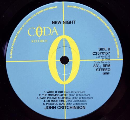 John Critchinson [존 크리친슨] – New Night - 중고 수입 오리지널 아날로그 LP