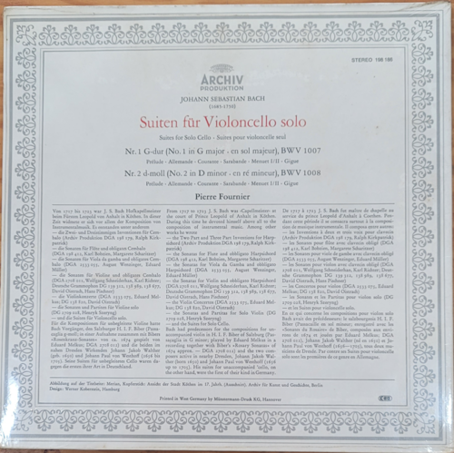 Bach - 6 Cello Suites complete - Pierre Fournier 3LP 오리지널 낱장 미개봉 세트