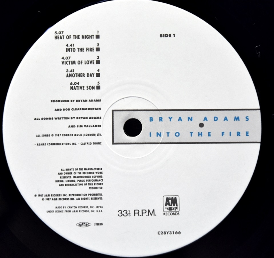 Bryan Adams [브라이언 아담스] – Into The Fire ㅡ 중고 수입 오리지널 아날로그 LP